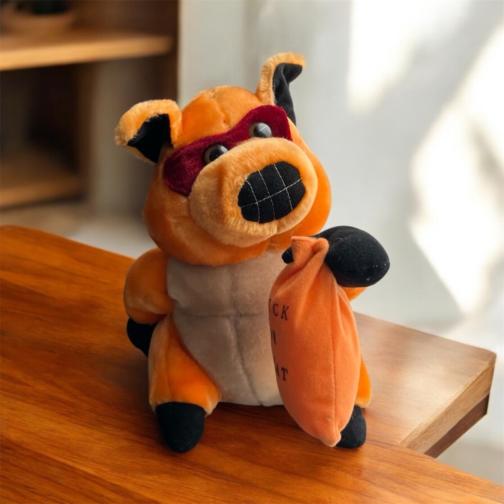 Halloween Bandit Orange Black Pig Plush Stuffed Animal Mask Trick or Treat Bag